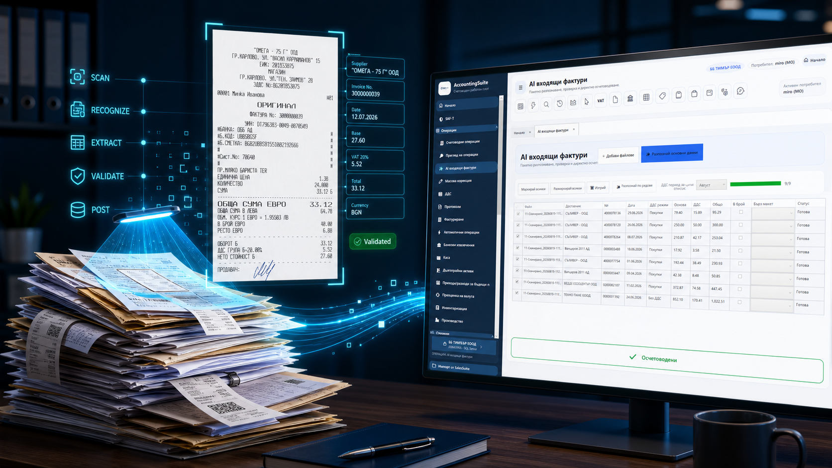AI разпознаване, проверка и осчетоводяване на входящи фактури в ODAX AccountingSuite