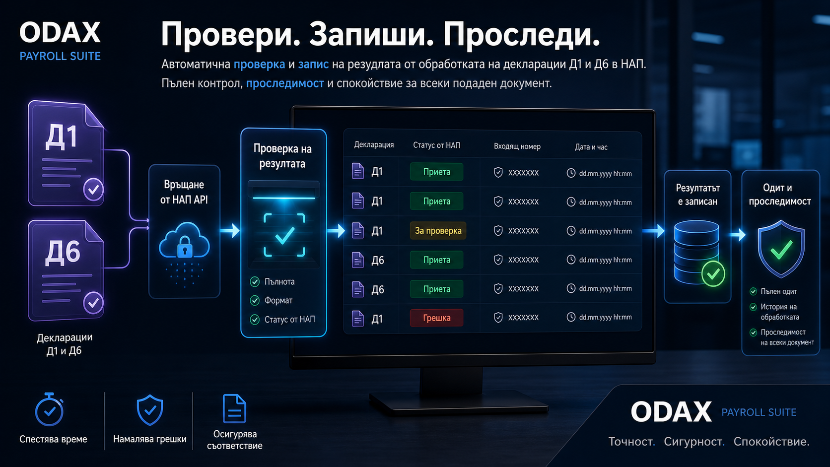 Проверка, запис и проследяване на декларации 1 и 6 чрез НАП API